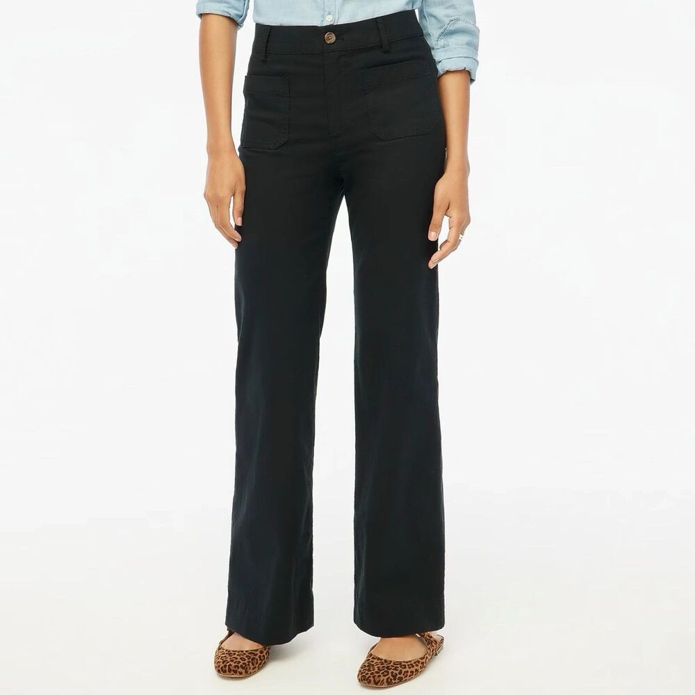 J.CREW Lizzie High Rise Linen Cotton Patch Pocket Wide Pant 29P Black NWT B65